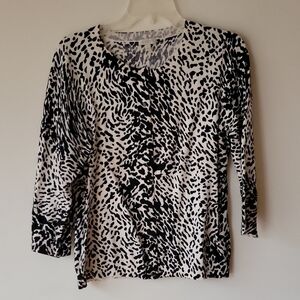 Talbots Black and White Animal Print Long Sleeve Top